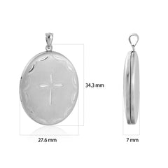 Simple Flower Cross Oval 925 Sterling Silver Locket Necklace Pendant