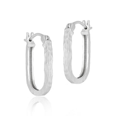Classic Irregular Carved U Shape 925 Sterling Silver Hoop Earrings