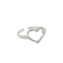 Anniversary Hollow Heart 925 Sterling Silver Adjustable Ring