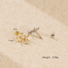 Women Elegant Geometry Rhombus CZ Crown 925 Sterling Silver Stud Earrings