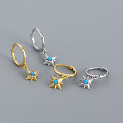 Graduation Created Opal Octagonal Star 925 Sterling Silver Hoop Earrings