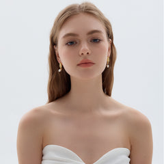 Fine Jewelry Summer Large Light Masculine Irregular Natural Pearl Knot 999 Sterling Silver Electroforming Dangling Earrings