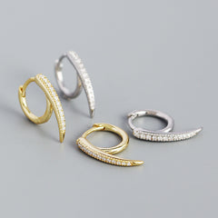 Modern CZ Lines Rivet 925 Sterling Silver Hoop Earrings