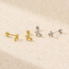 Office Simple Beads CZ Cross 925 Sterling Silver Stud Earrings