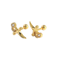 Girl Mini Shining CZ Dagger 925 Sterling Silver Stud Earrings