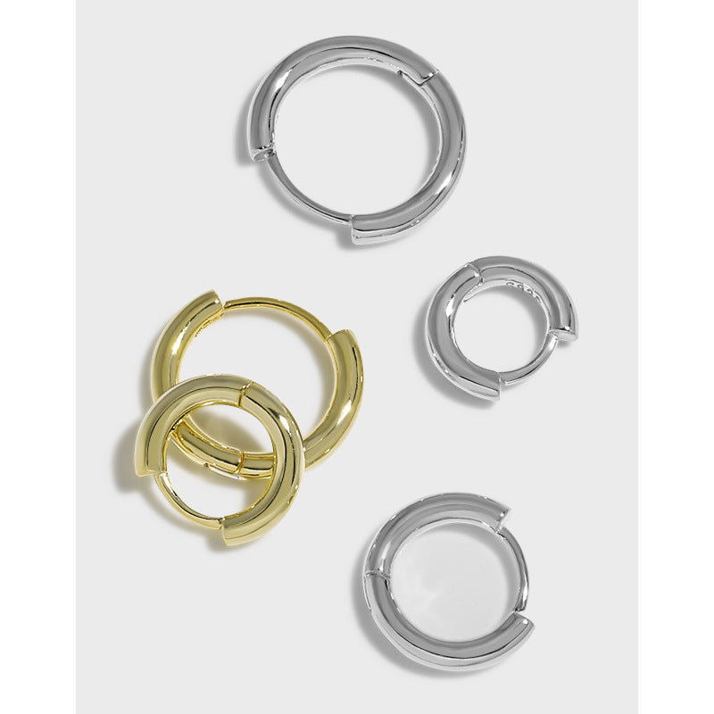 niche design minimalist and versatile geometric circle texture S925 pure silver earrings for women