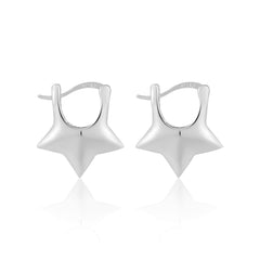 Girl Cute Mini Star 925 Sterling Silver Hoop Earrings