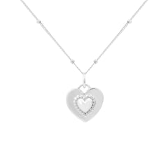 Dual Two Sides Wearing Styles Pink CZ Heart 925 Sterling Silver Necklace