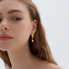 Fine Jewelry Summer Large Light Masculine Irregular Natural Pearl Knot 999 Sterling Silver Electroforming Dangling Earrings