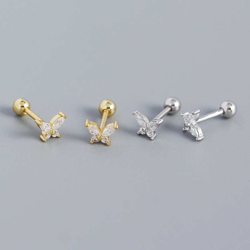 Cute Mini CZ Butterfly 925 Sterling Silver Stud Earrings