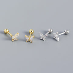 Cute Mini CZ Butterfly 925 Sterling Silver Stud Earrings