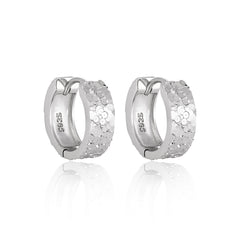 Office Mini Scale Carved 925 Sterling Silver Hoop Earrings