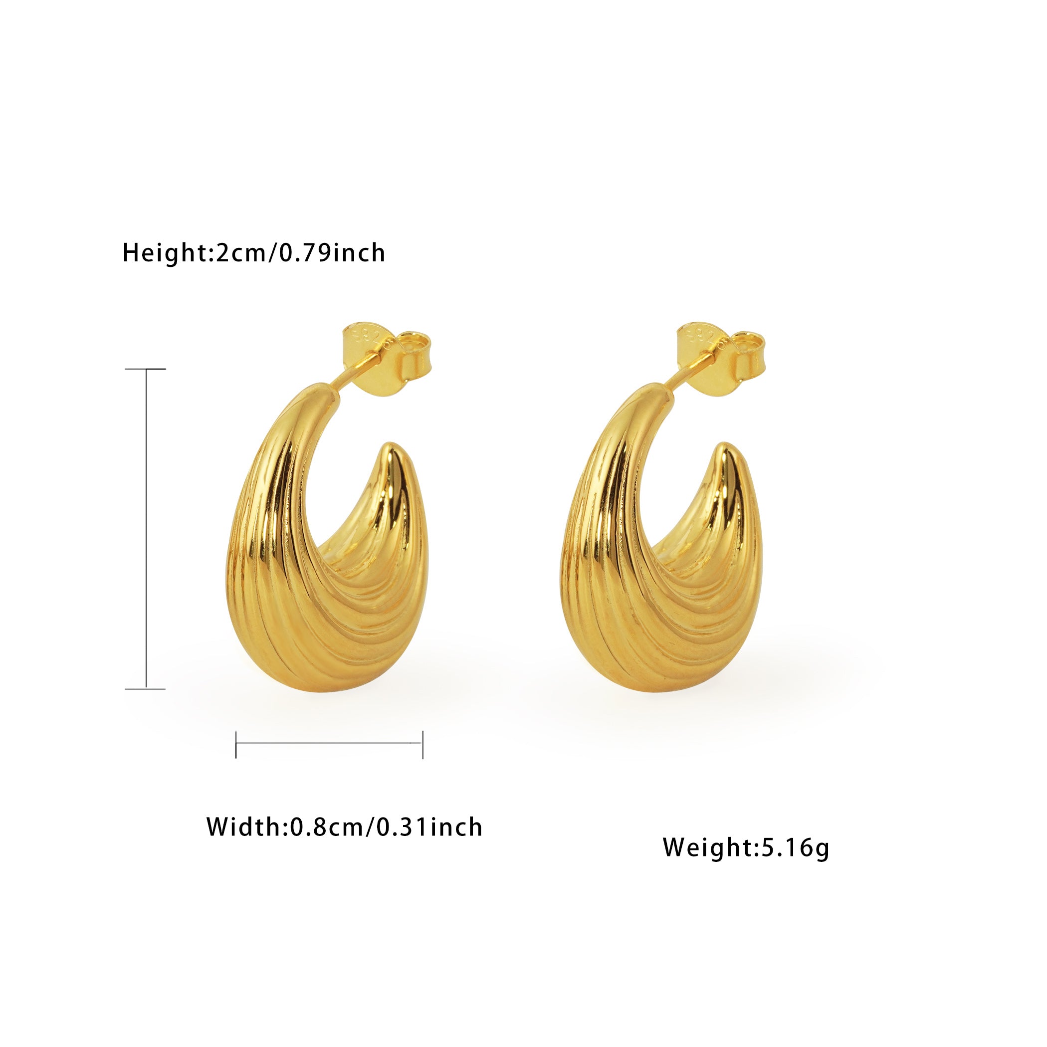 Electroforming Fashion Irrgular Strip Pattern Large Light Bold Look Exaggerated Jewelry 999 Sterling Silver Hoop  Earrings