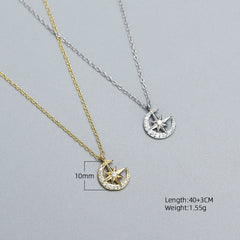 Sweet CZ Star Crescent Moon 925 Sterling Silver Necklace