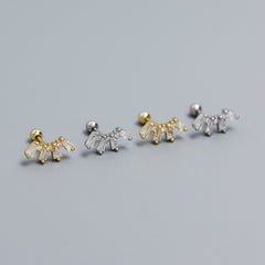 Office Geometry Sectors CZ 925 Sterling Silver Screw Stud Earrings