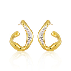 Casual Micro Setting CZ Irregular Circle 925 Sterling Silver Hoop Earrings