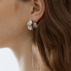 925 Sterling Silver Electroforming Chunky Geometric Statement Hoops Lightweight Twisted Earrings
