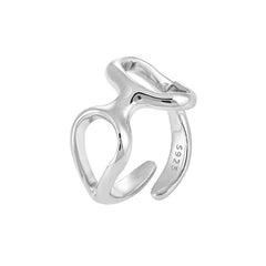 New Irregular Double Hollow Circles 925 Sterling Silver Adjustable Ring