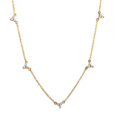 Simple CZ Three Leaf Clovers 925 Sterling Silver Necklace