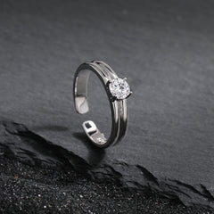 Simple Double Layers Four Claws Cubic Zirconia 925 Sterling Silver Adjustable Ring