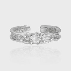Casual Round CZ Irregular Surface 925 Sterling Silver Adjustable Ring