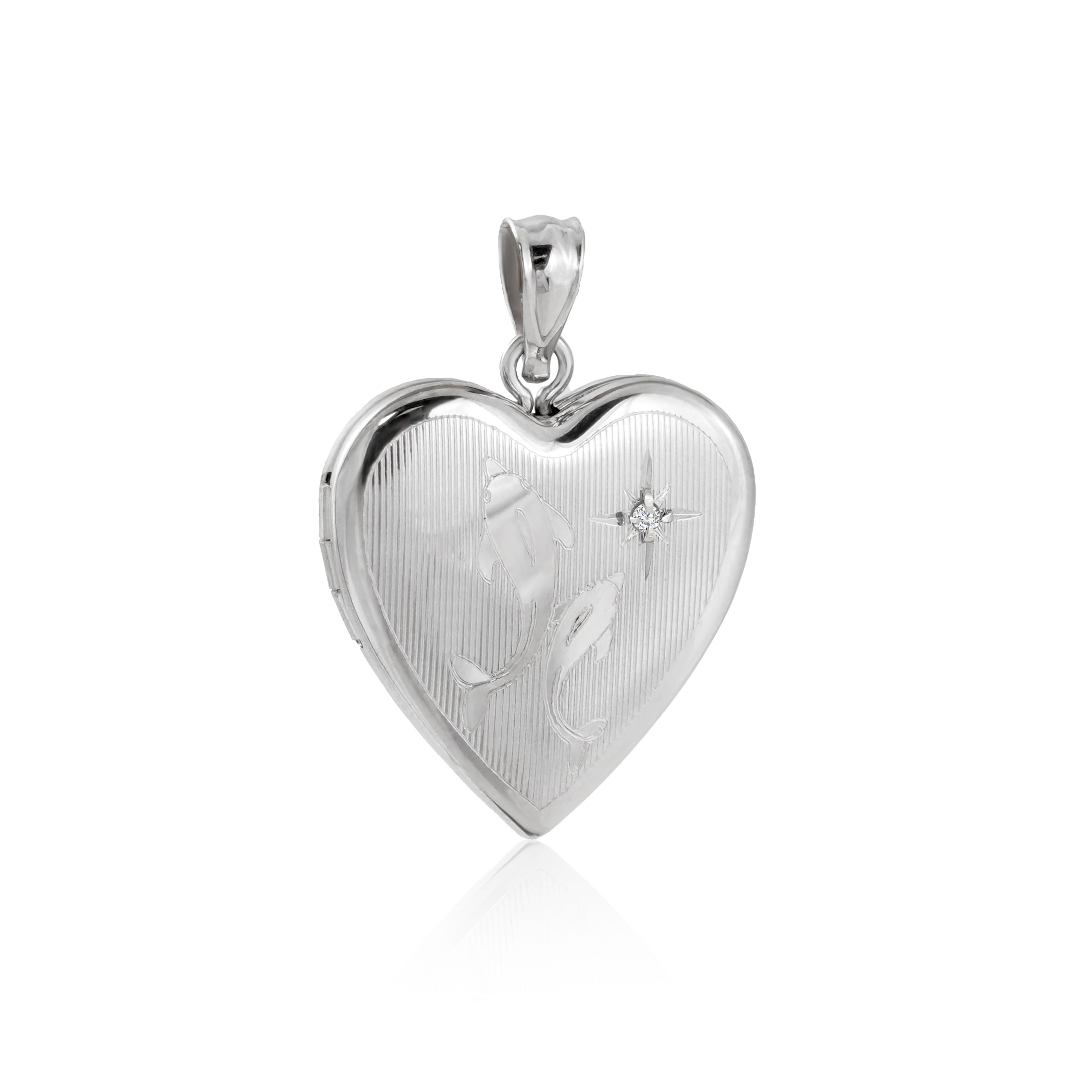 Cute Animal Mother Child Dolphin CZ Star 925 Sterling Silver Locket Necklace Pendant