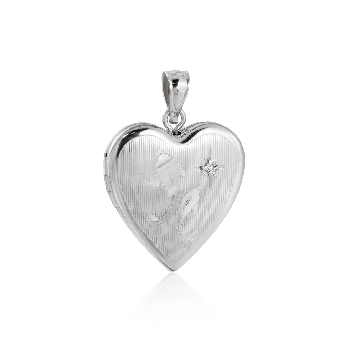 Cute Animal Mother Child Dolphin CZ Star 925 Sterling Silver Locket Necklace Pendant