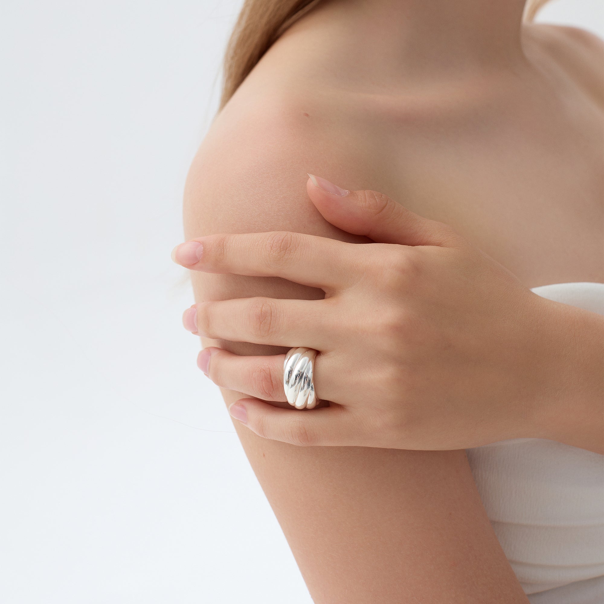 Bold Chunky Electroforming Light Exaggerated Jewelry Extra Large Simple Twill Pattern 999 Sterling Silver Wide Ring