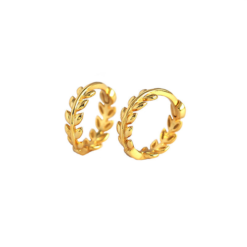 Minimalism Leaves Branch 925 Sterling Silver Hoop Earrings