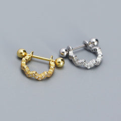 New CZ Wave Circle Irregular 925 Sterling Silver Hoop Earring (SIngle)