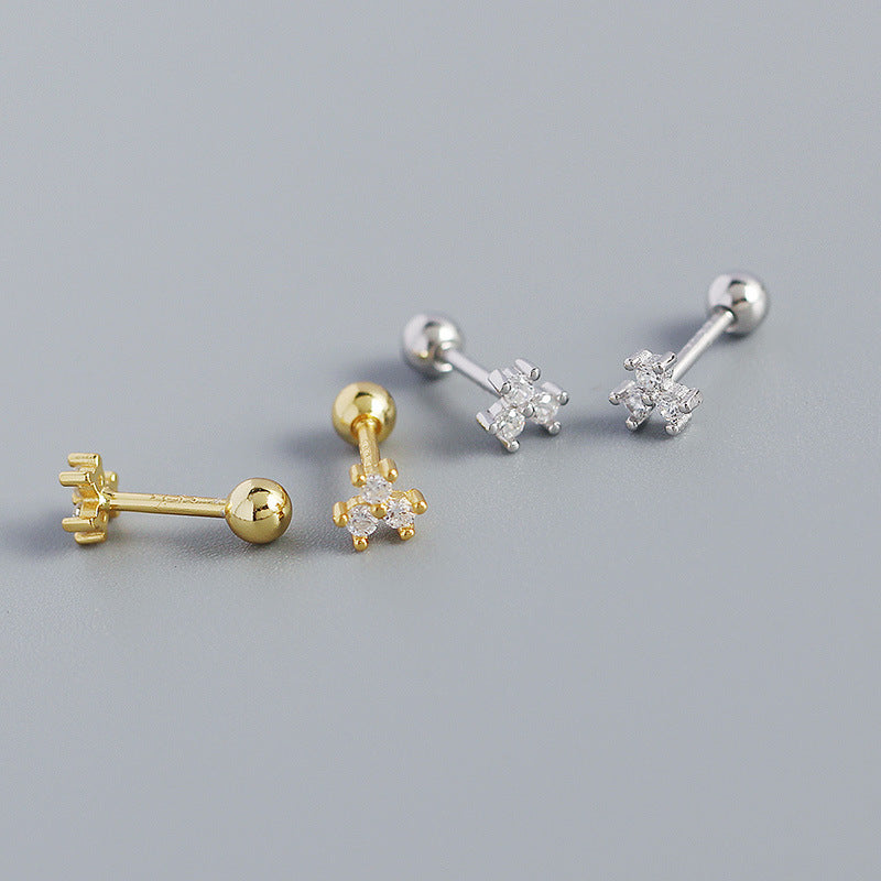 Cute Mini CZ Flower New 925 Sterling Silver Stud Earrings