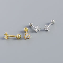 Cute Mini CZ Flower New 925 Sterling Silver Stud Earrings