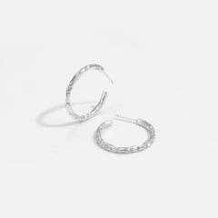 Geometry Tinfoil Pattern Circle 925 Sterling Silver Hoop Earrings