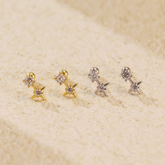 Office Shining CZ Star 925 Sterling Silver Screw Dangling Earrings
