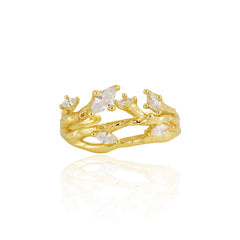 Women Irregular CZ Tree Branch 925 Sterling Silver Adjustable Ring
