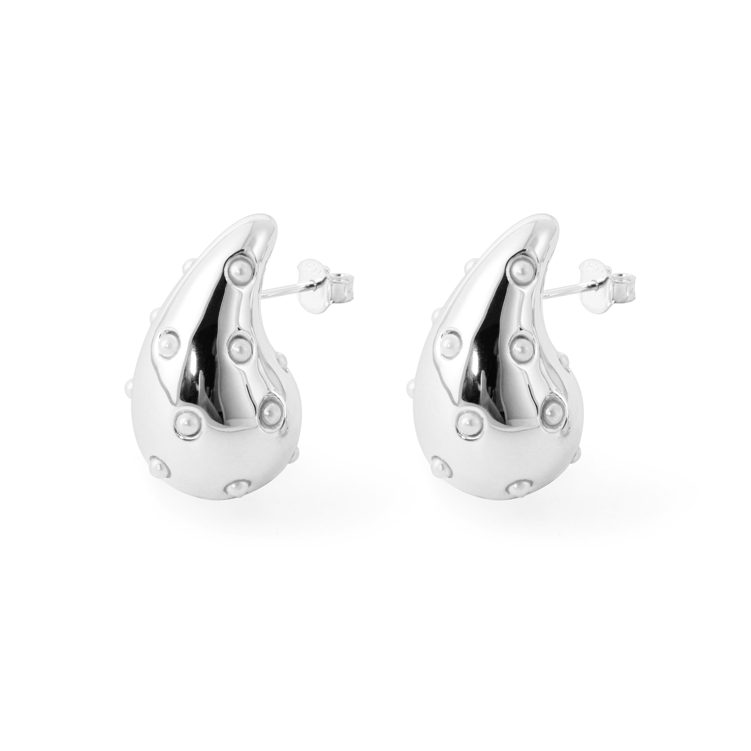 Women Mini Shell Pearls Waterdrop 925 Sterling Silver Electroforming Stud Earrings