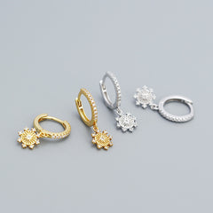 Eight Pointed Star CZ Geometry 925 Sterling Silver Hoop Earrings