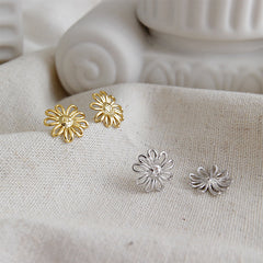 Girl Hollow Sunflower 925 Sterling Silver Stud Earrings