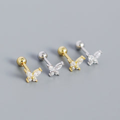 Cute Mini CZ Butterfly 925 Sterling Silver Stud Earrings