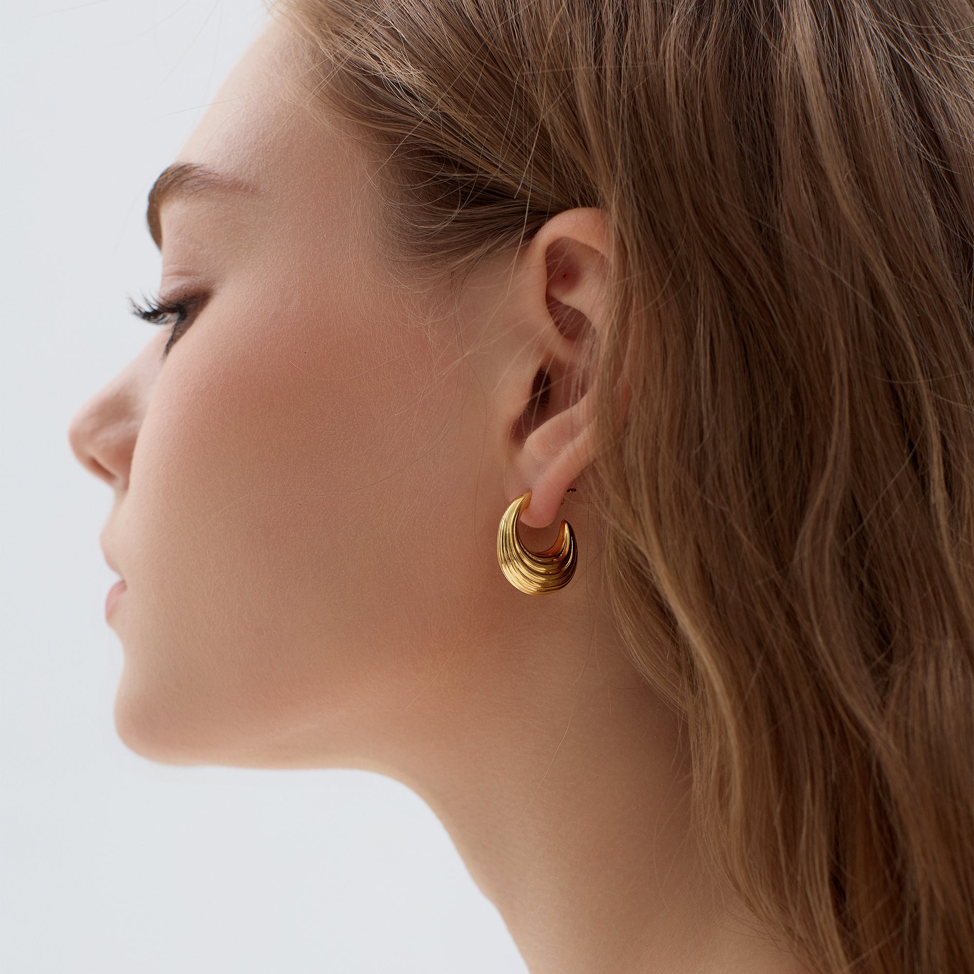 Electroforming Fashion Irrgular Strip Pattern Large Light Bold Look Exaggerated Jewelry 999 Sterling Silver Hoop  Earrings