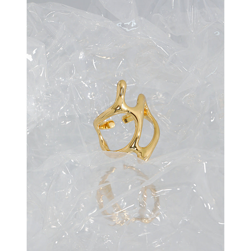 Hollow Irregular Geometry 925 Sterling Silver Adjustable Ring