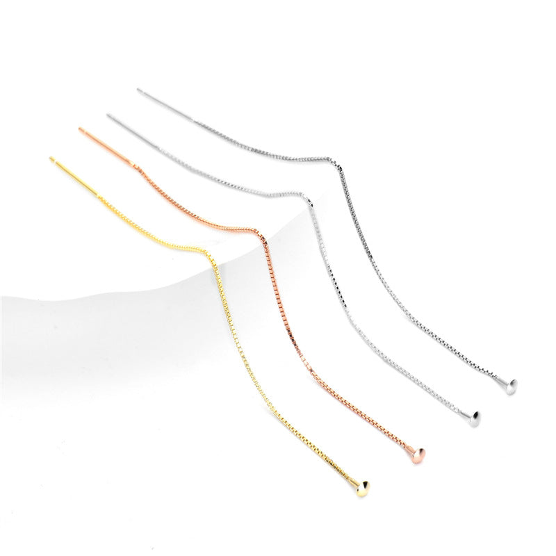 Simple 925 Sterling Silver DIY Earring Thread Box Chain