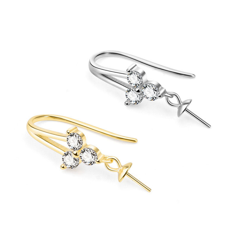 New CZ Three Leaf Clover 925 Sterling Silver DIY Earring Hooks