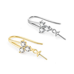 New CZ Three Leaf Clover 925 Sterling Silver DIY Earring Hooks