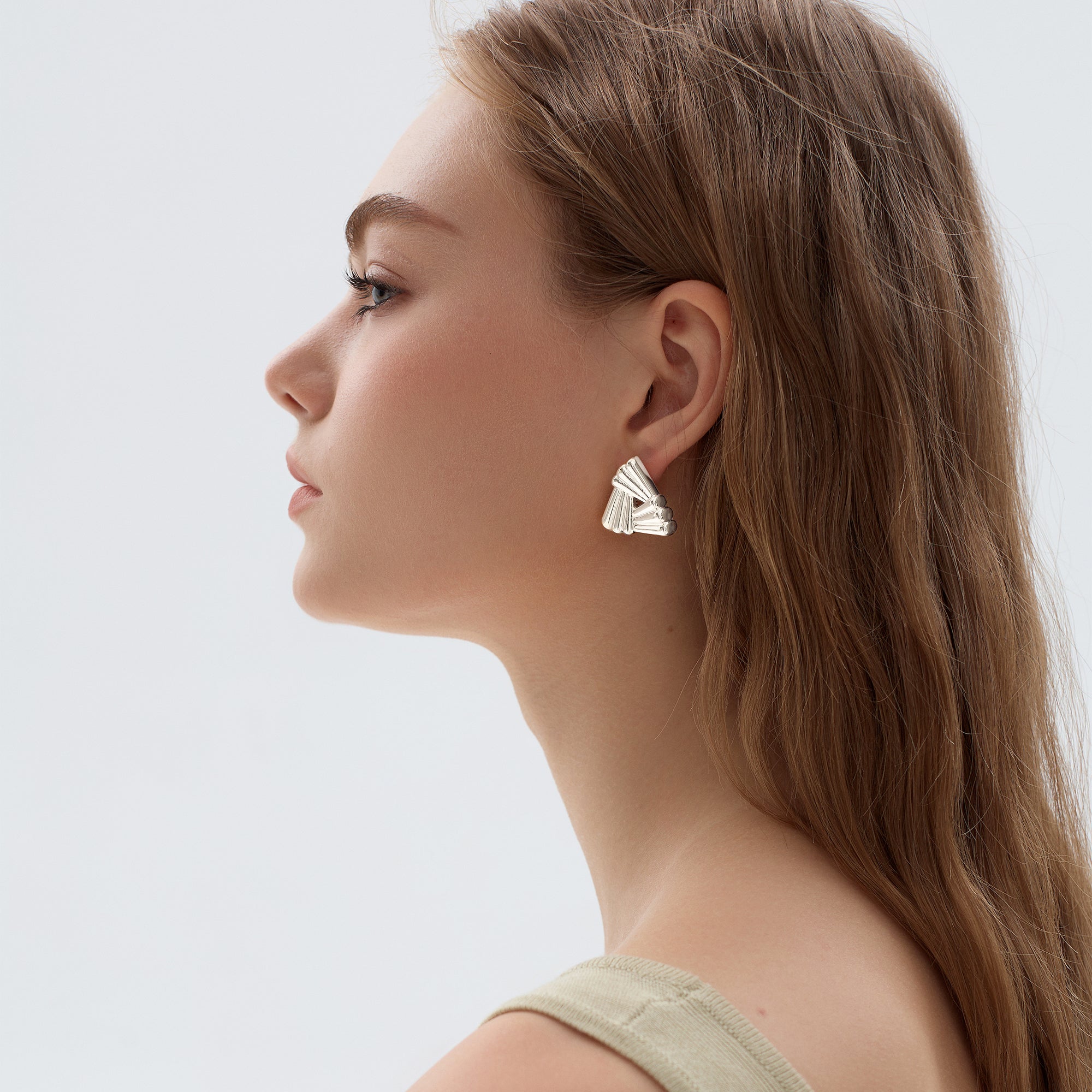 Fashion Jewelry Chunky Electroforming Big Geometry Hollow Triangle Shape 999 Sterling Silver Statement Stud Earrings