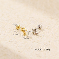 Office Simple Beads CZ Cross 925 Sterling Silver Stud Earrings