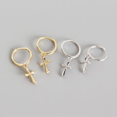 Simple Cross 925 Sterling Silver Drop Dangling Earrings