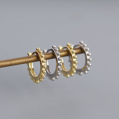 Geometry Mini Beads Border 925 Sterling Silver Hoop Earrings