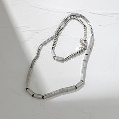 niche design minimalist and versatile heavy industry rectangular tube texture S925 pure silver necklace collarbone chain for women