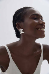 Fine Jewelry Electroforming Women Hypoallergenic S999 Sterling Silver Geometric Gold Silver Tone Origami Pyramid Earrings